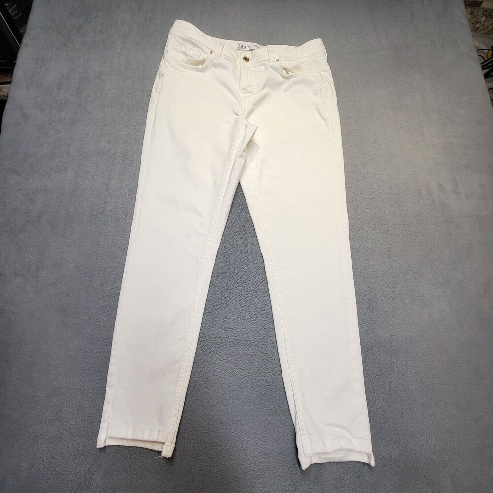 Zara Jeans Womens 10 White Skinny Leg Stretch Denim Distressed